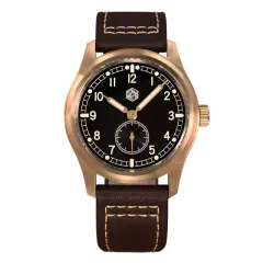 San Martin SN034-Q-C with matte black railroad-track small-seconds dial (Dial B) on brown leather