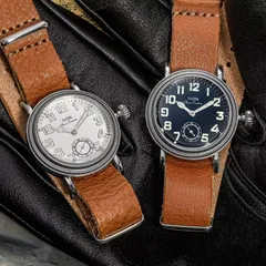 Thorn T013 steel versions with white and black dials on leather straps