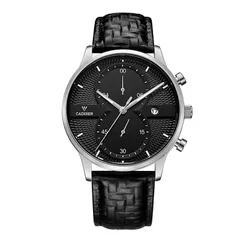 Cadisen C9055 with black dial in a silver-tone case on a black leather strap