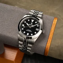 Raven 36mm Field, black dial, on jubilee bracelet