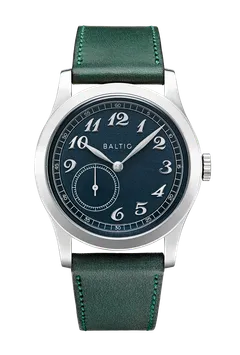Baltic MR Classic, blue dial, on green leather strap