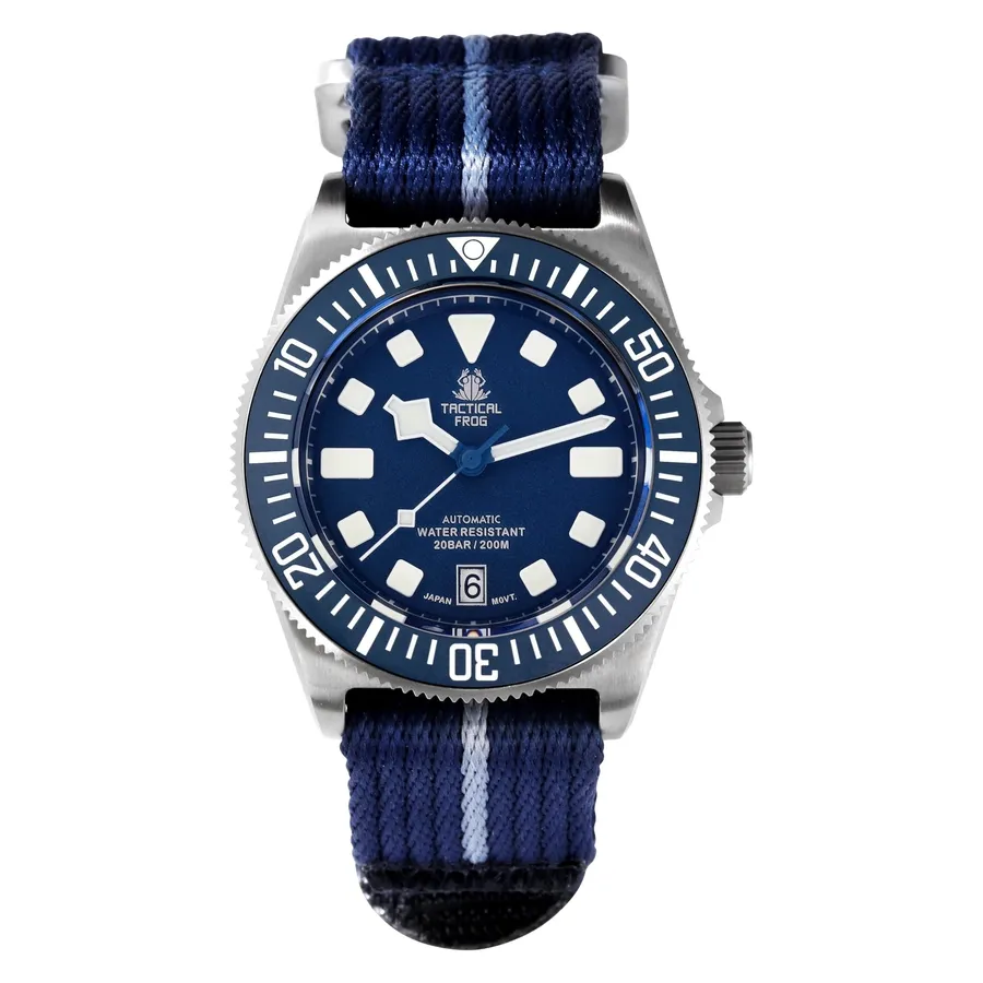 Tactical Frog Titanium FX-Diving V4 with blue dial, blue bezel and date at 6 on nylon strap
