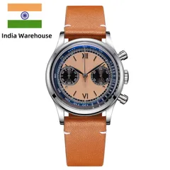 Addiesdive AD2037 with salmon-brown dial, black sub-dials and a brown leather strap (India warehouse listing photo)