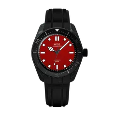 Wise Adamascus AD8150CB in forged carbon, red chilli wavy dial, on black FKM rubber strap