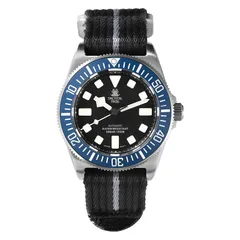 Tactical Frog Titanium FX-Diving V4 with black dial and blue bezel on nylon strap