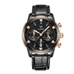 Cadisen C9011M in black with rose gold-tone bezel on a black leather strap