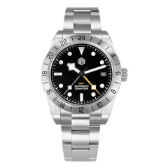 San Martin SN0054-G-B1 39mm NH34 GMT with black dial and date at 3 on bracelet