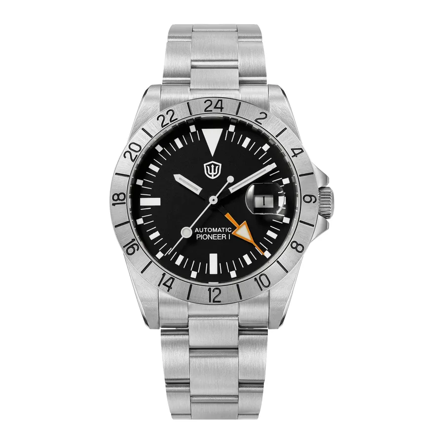 Watchdives WD16570B V2 with black dial, orange GMT hand and fixed 24-hour bezel