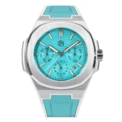 San Martin SN075-G-B with light blue dial on light blue two-tone rubber strap