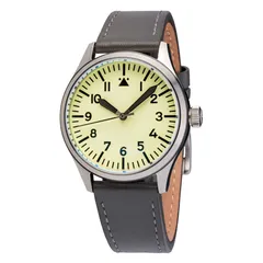Islander 39mm Automatic Pilot ISL-106 with full lume Type-A dial and no date, on grey leather strap