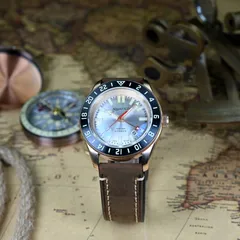 Aquatico Bronze Raider Tritium GMT with silver dial and black 24-hour bezel