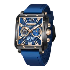 Pagani Design PD-1725 Gold Blue, black case with rose-gold-tone accents and blue dial on blue rubber strap