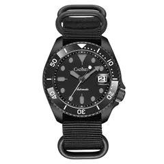 Cadisen C8220 in a black-coated case with black dial on a black nylon strap