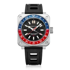 Aquatico Steel Man GMT No Date with black dial and blue and red bezel