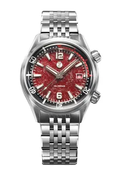 Zelos Helmsman SS, red crushed garnet dial, on beads-of-rice bracelet