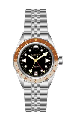 Imperial Oceanguard GMT, black dial, root beer bezel (render)