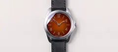 anOrdain Model 2 mkI Orange Fumé, orange fumé enamel dial, on black shell cordovan strap