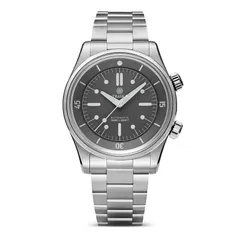 Traska Seafarer, gray lacquered dial, on bracelet, front view
