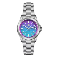 San Martin SN0150-G2 39mm with spliced purple and blue mother-of-pearl dial on H-link bracelet