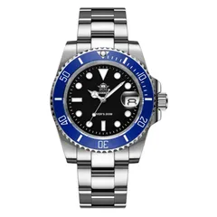 Addiesdive H3QZ with black dial and blue ceramic bezel on the steel bracelet