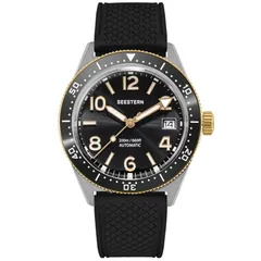 Seestern S434-2.08 with black dial, black ceramic bezel and gold-tone bezel edge and crown on black rubber strap