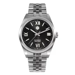 San Martin SN050-G 38.5mm with sunray black dial, Roman numerals and five-link bracelet
