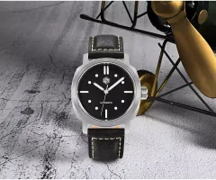 San Martin SN065-G1 with matte black dial on black leather strap