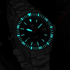 Addiesdive AD2060 lume shot, dial and full bezel scale glowing blue