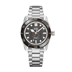 Wise Adamascus AD820A-S in 904L steel, grey wavy dial with rose gold markers, brown ceramic bezel, on 904L bracelet