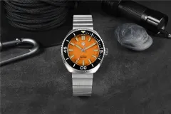San Martin SN045-C1 with orange dial on steel bracelet