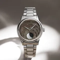 Selten M1 Moonphase, CNC guilloche Tahitian black mother-of-pearl dial with gun-metal hands, on steel bracelet