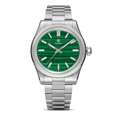 Traska Commuter 38 with malachite stone dial, front view