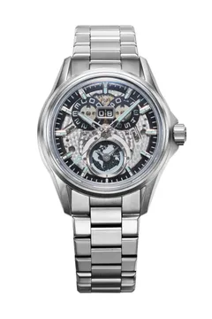 Zelos Spearfish Dual Time Ti Sky Blue, clear sapphire dial with light blue lumed world disc, on titanium bracelet