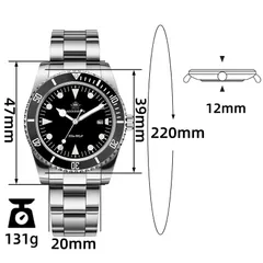 Addiesdive AD2068 dimension graphic (39mm, 47mm lug-to-lug, 12mm, 20mm, 131g)