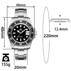 AddiesKIN K012 dimension graphic (40mm, 48mm lug-to-lug, 12.4mm, 20mm, 220mm, 155g)