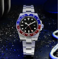 San Martin SN016-G GMT with red and blue bezel and black dial on three-link bracelet