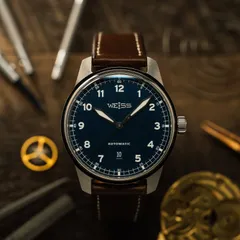 Weiss Automatic Standard Issue Field 42mm, blue dial, on brown leather strap