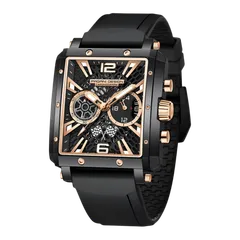 Pagani Design PD-1725 Gold Black, black case with rose-gold-tone accents on black rubber strap
