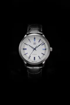 Zelos Gallant G-2, steel case, white dial with blue hands and indices, on black croc-print leather strap