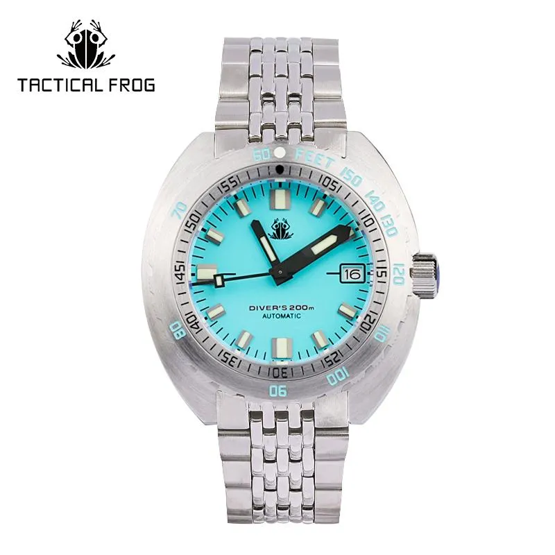 Tactical Frog Sub 300T V2 with coral blue dial on steel bracelet