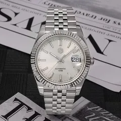 San Martin SN058-G 40.5mm with silver dial, fluted bezel and cyclops date on jubilee bracelet