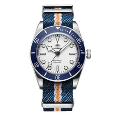 Addiesdive AD2043 white dial on a striped nylon strap