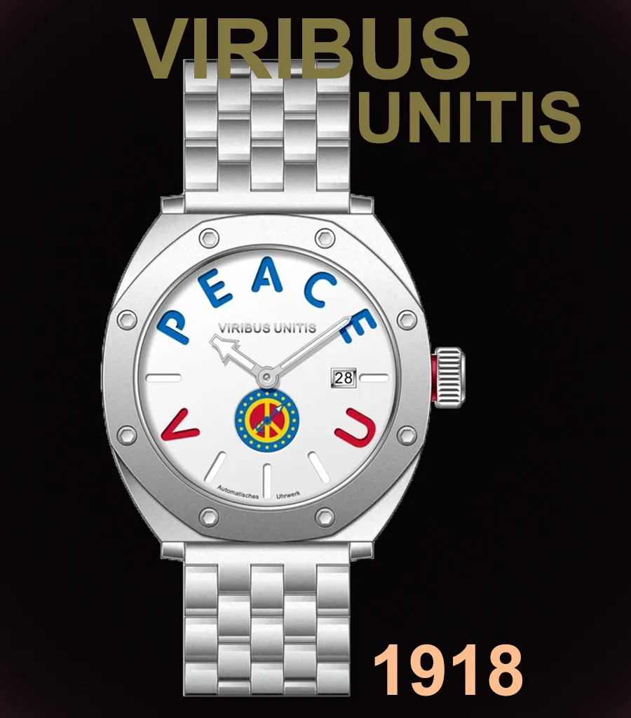 Viribus Unitis 1918, steel case, white dial with PEACE lettering, on steel bracelet