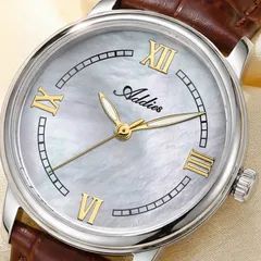 Addies AW25906 dial close-up with mother-of-pearl and gold Roman numerals