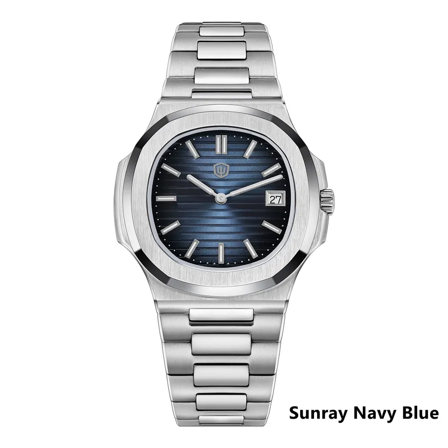 Watchdives WD0013 with navy blue sunray dial on its integrated bracelet