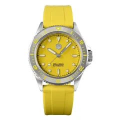 San Martin SN044-G with yellow dial and grey bezel on yellow rubber strap