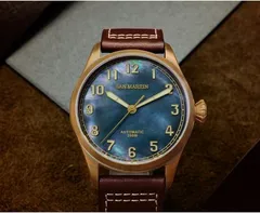 San Martin SN043-Q bronze pilot with black mother-of-pearl dial on brown leather strap