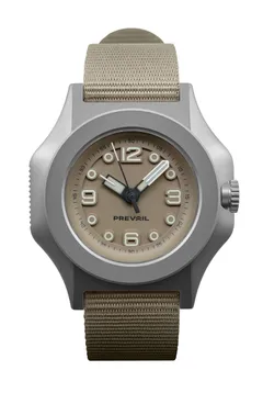 Prevail Onward Explorer, expedition tan dial, on pass-through nylon strap