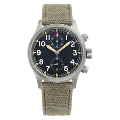 Militado ML1868 two-register chronograph with black dial and cream hands on army-green canvas strap