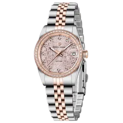 Pagani Design PD-1794L with pink monogram-textured dial and rose-gold-tone stone-set bezel